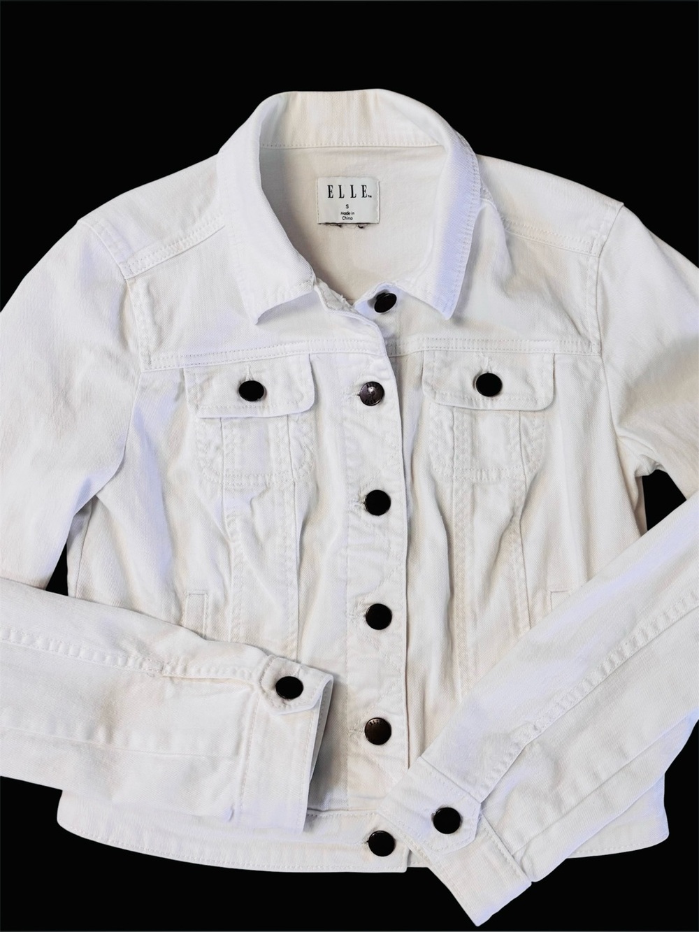 Elle Short White Denim Trucker Jacket Size Small
